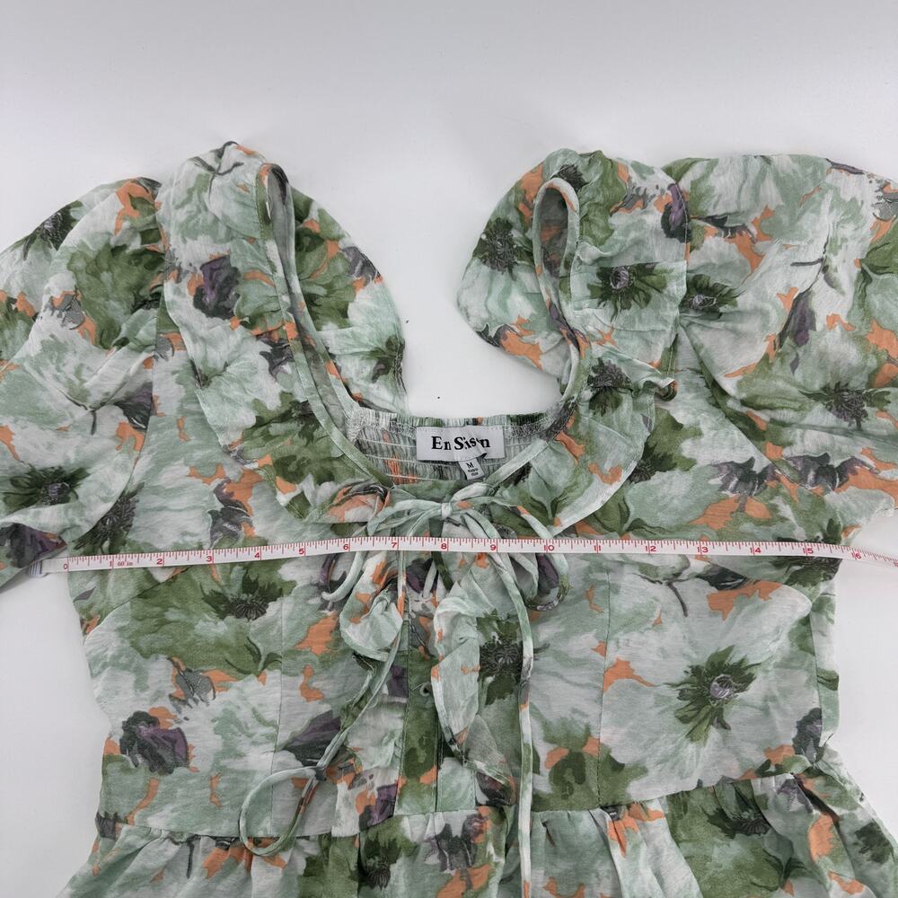 En Saison Kieran Puff Sleeve Blouse Size Medium Peplum Floral Cottagecore Smock - Picture 5 of 5